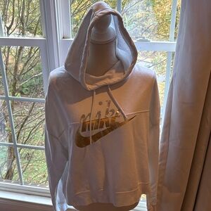 Nike Women's White and Gold Hoodie